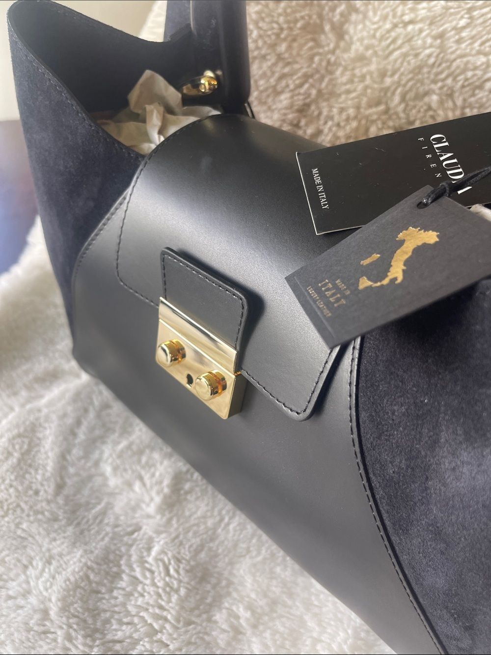 Claudia Firenze - Isadora Black Chamois Women Handbag - Genuine Leather & Suede - Picture 7 of 12